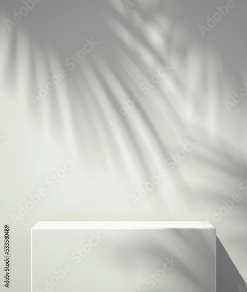 Fototapeta Product podium mockup display with green and white background with tree shadow,summer background,3D render illustration