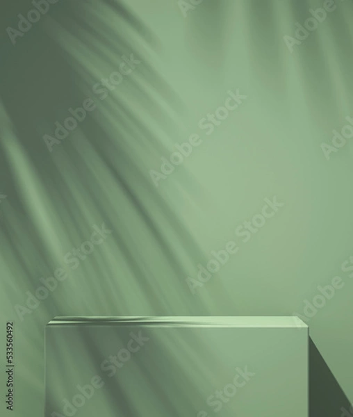 Obraz Product podium mockup display with green and white background with tree shadow,summer background,3D render illustration