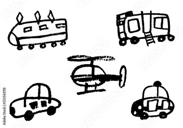 Obraz 子供の落書き風スケッチ：乗り物