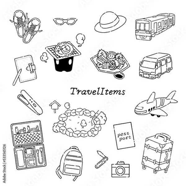 Obraz 手書き　シンプルで可愛いトラベルイラスト