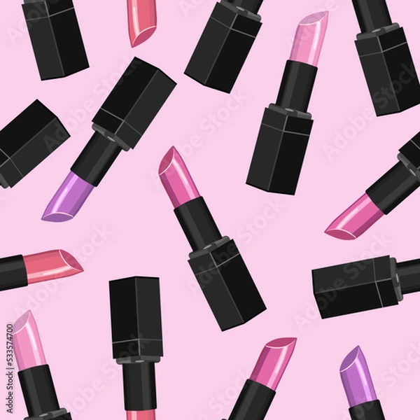 Obraz Seamless lipstick pattern in pink tones on a pale pink background.Vector pattern can be used in textiles, cosmetics packaging,wallpaper.