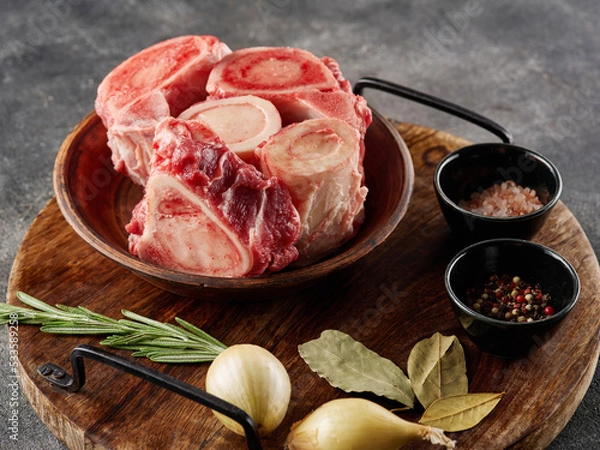 Obraz Beef Bones for Making Broth. Raw beef bones for soup