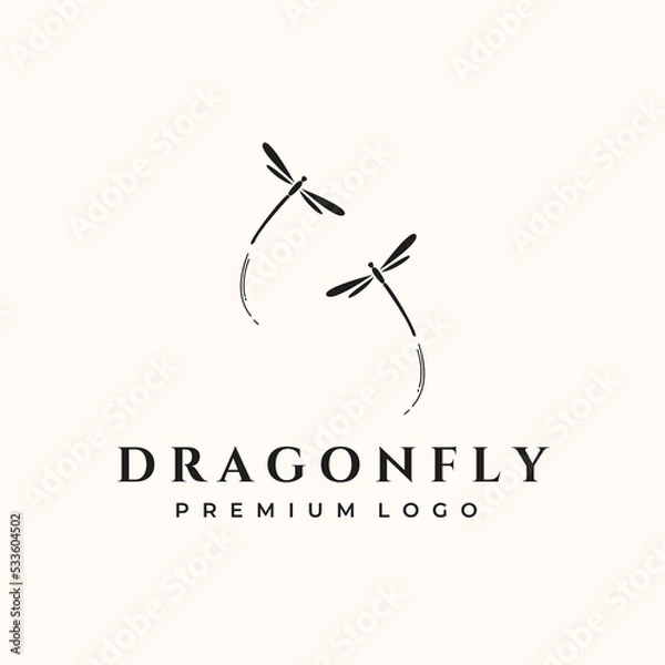 Fototapeta dragonfly vintage logo vector minimalist illustration design, twin dragonfly symbol design