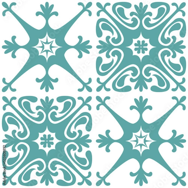 Fototapeta Azulejo seamless pattern stylish trendy ceramic tile design element for kitchen backsplash, vector illustration