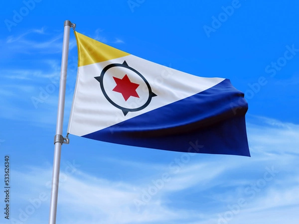 Obraz Beautiful Bonaire flag waving with sky background - 3D illustration - 3D render