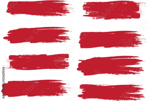 Obraz Red brush stroke set isolated on background. Collection of trendy brush stroke vector for red ink paint, grunge backdrop, dirt banner, watercolor design and dirty texture. Brush stroke vector
