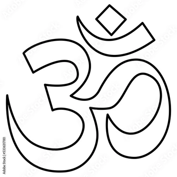 Fototapeta Om. Ohm. Buddhist and Hindu religions. Symbol of God, creation. Black icon, isolated on white background. Vector EPS10. Graphic design element. 