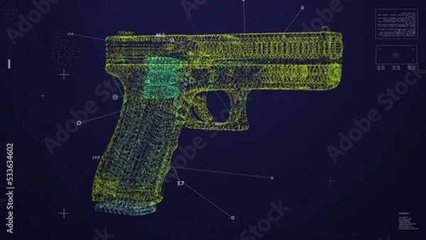 Obraz Weapon Scanning Interface UI. HUD gun analyze. Holographic technology.