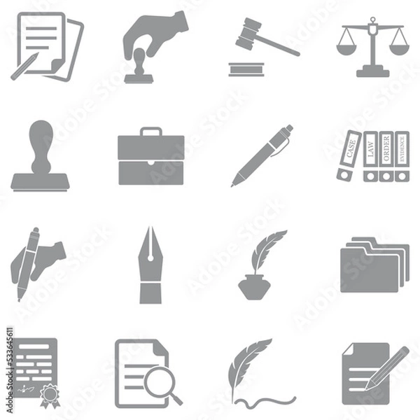 Obraz Notary Icons. Gray Flat Design. Vector Illustration.
