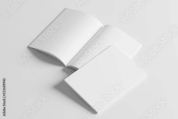 Fototapeta A4 A5 Magazine Brochure 3D Rendering White Blank Mockup