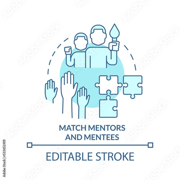 Fototapeta Match mentors and mentees turquoise concept icon. Path to effective mentoring abstract idea thin line illustration. Isolated outline drawing. Editable stroke. Arial, Myriad Pro-Bold fonts used