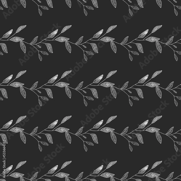 Fototapeta seamless stylish pattern with silver leaves on a dark background. Use for printing wallpaper, fabrics, textiles. wrapping paper