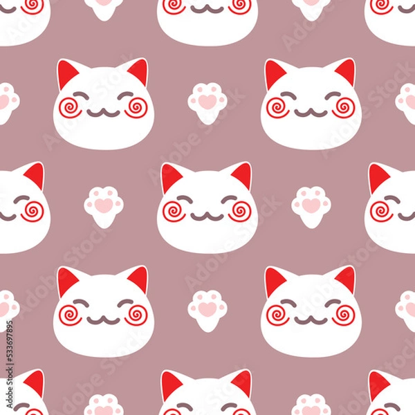 Fototapeta Maneki neko seamless vector pattern