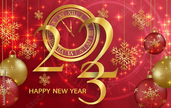 Fototapeta Happy New Year 2023, festive pattern on color background