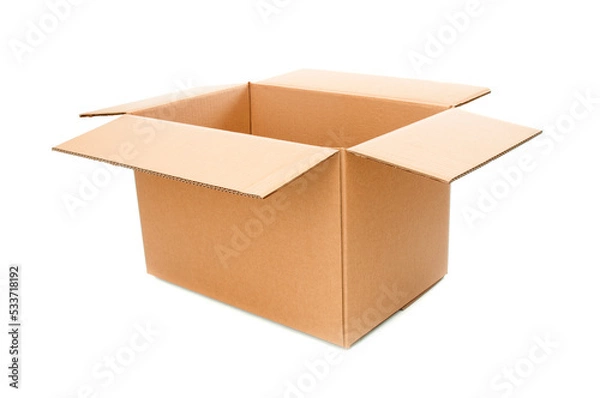 Fototapeta Open cardboard box close up isolated on a white background