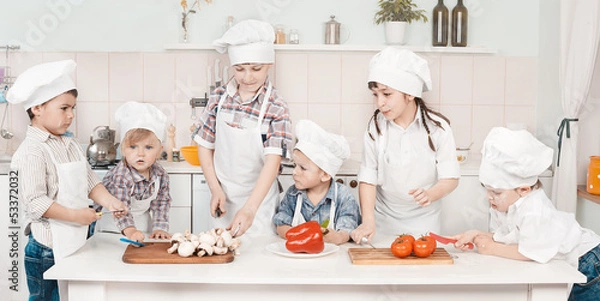 Obraz young chef preparing vegetables in the kitchen