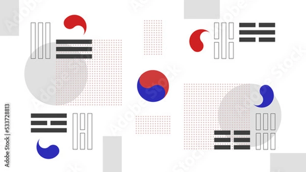 Fototapeta Geometric abstract background in Korean style. South Korea symbols, trigrams, white background. Minimalism. Desktop wallpaper, banner, poster. Vector illustration.