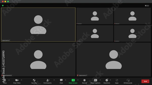 Obraz Online video call interface template with user icon. Video calls window overlay. Video call screen mockup. Video Call. Vector UI screen.