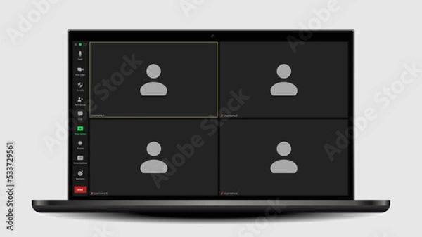 Fototapeta Template video conference user interface. Video calls window overlay. Online chat for business seminars. Video Call Template. Vector UI screen.