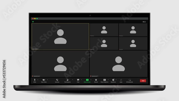 Obraz Online video call interface template with user icon. Online conference meeting. Call screen template. Video Call Template. Meeting App Flat Vector.