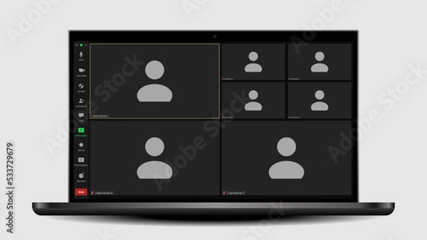 Obraz Template video conference user interface. Online conference meeting. User web video call window. Meeting App UI Interface. Mockup UI, UX.
