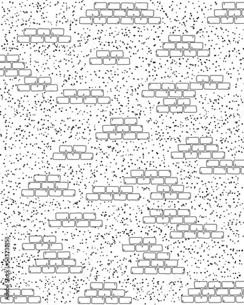 Obraz Brick and Concrete Wall Pattern - Black and White Illustration