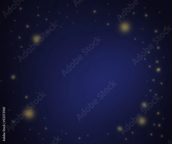 Fototapeta Dark blue background in a magical, technological style with copy space. Space image with translucent golden orange star spots