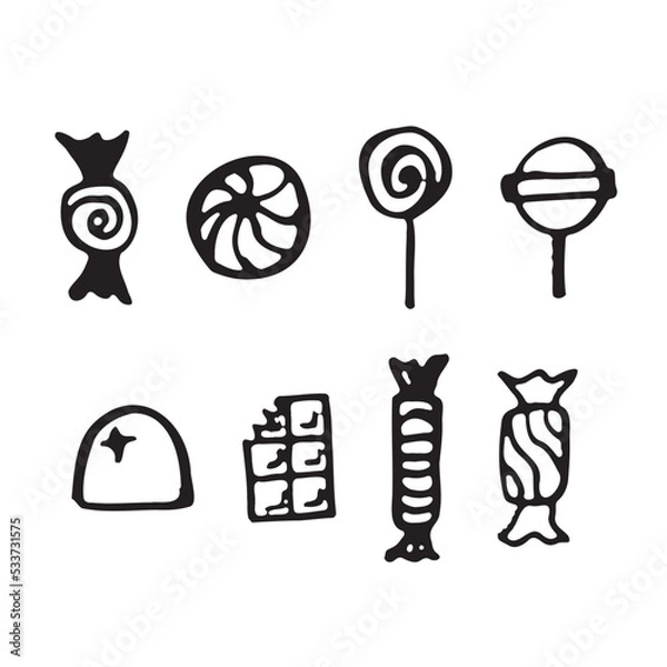 Obraz Various Candy Types - Simple Black and White Illustration