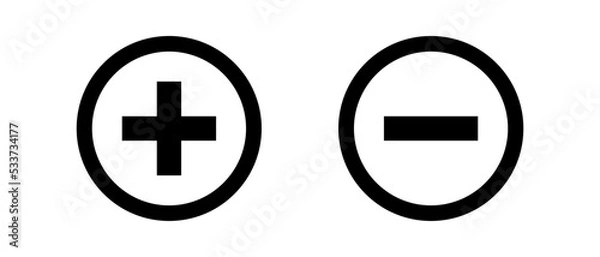 Fototapeta Round plus sign and minus sign icon set. Vector.