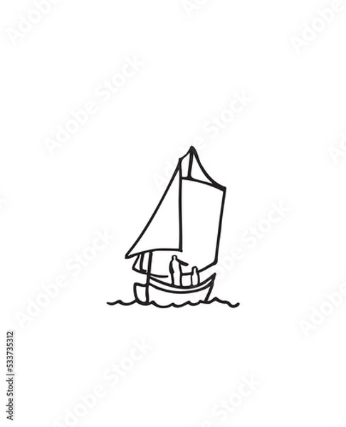 Obraz Sail Boat on Water Icon - Simple Black and White Line Drawing