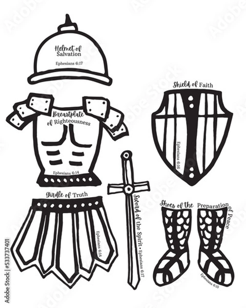 Obraz Armor of God Elements - Black White Icon Drawings