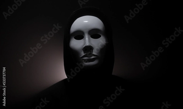 Fototapeta Man wearing mask with hoodie on black background.