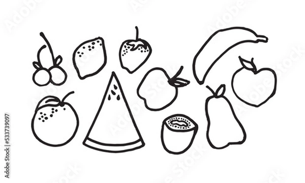 Obraz Isolated Fruit - Black sketch on white background