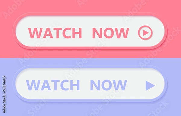 Obraz Watch now buttons. Play video button set. Watch video now button for web site. UI element. Vector illustration.
