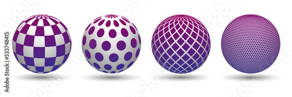 Fototapeta Set of halftone volumetric spheres. Collection of 3d spheres.