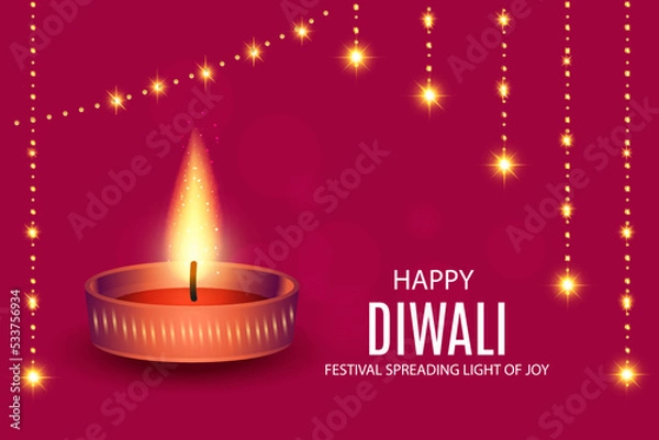 Obraz Decorative happy diwali banner with hanging lights and diya