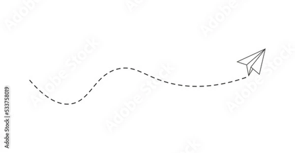 Fototapeta Dashed line paper airplane route