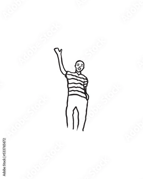 Obraz Person waving at camera - Simple black and white illustration