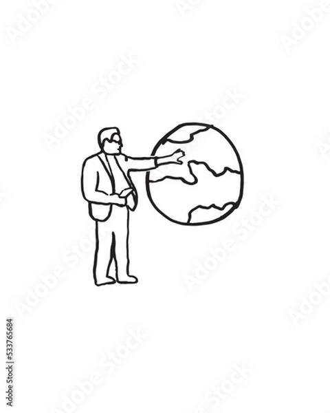 Obraz Teacher Presenting Globe - Community Helper - Black White Icon Sketch