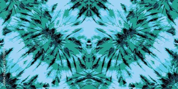 Fototapeta Vector Tie and Dye. Indigo Trendy Print. Space Dye Texture. Seamless Hand Drawn Organic Design. Batik Ikat. Teal Dirty Art Texture. Watercolor Print. Grunge Abstract Ethnic Design.