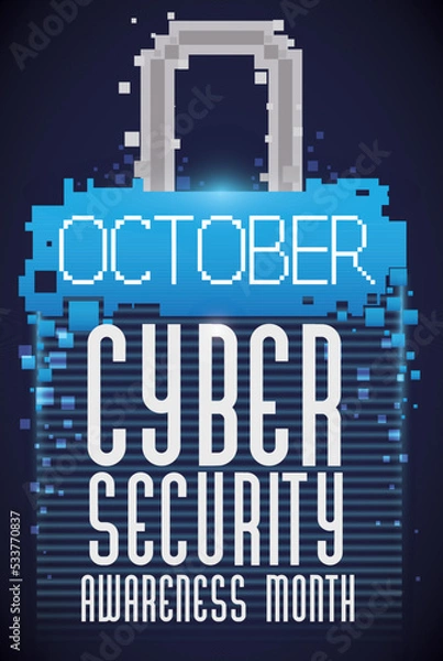 Fototapeta Pixelated Padlock Promoting October as the Cyber Security Awareness Month, Vector Illustration