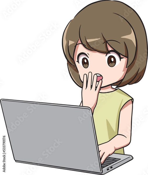 Fototapeta パソコンの前で驚く女性