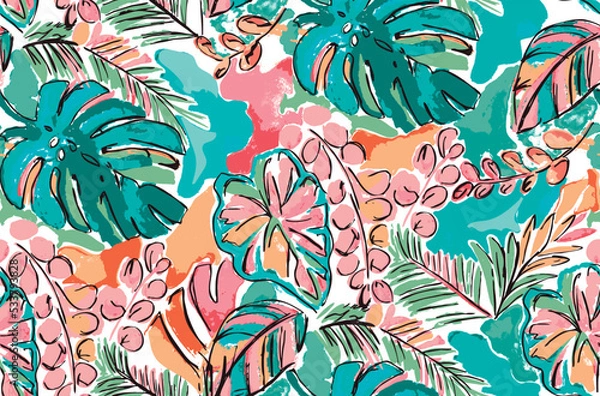 Obraz Summer floral pattern looking like unfinished watercolors, perfect for textiles and decoration