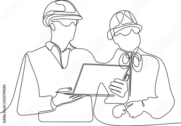 Fototapeta construction manager and engineer working on building site. Vector illustration