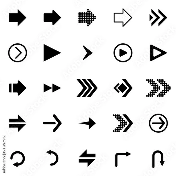 Fototapeta Arrow set of black icons. Directional icon. Vector collection. icon with solid and line style. vector simple modern black and white color.