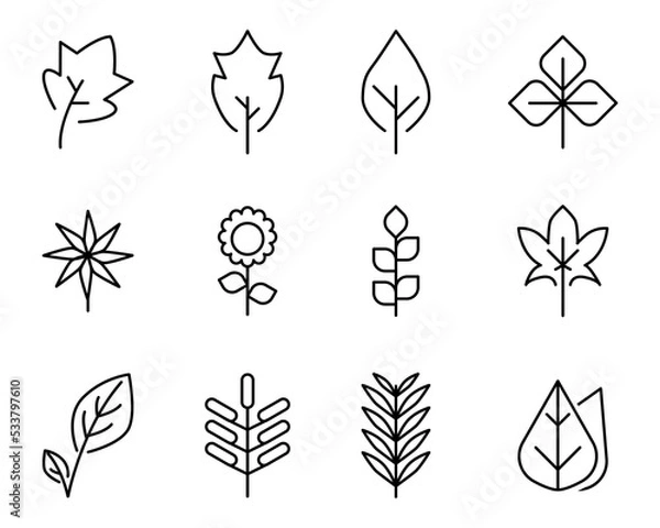 Fototapeta Leaf icon set with line style