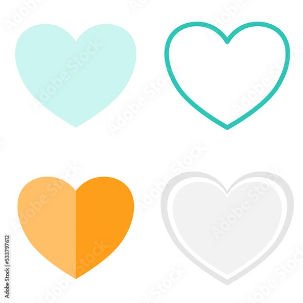Fototapeta Collection of colorful heart illustrations, Love symbol icon set, simple vector symbols with multiple styles.
