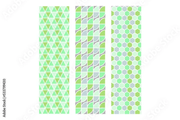 Fototapeta Set of Geometric seamless patterns in green gray. Abstract geometry hexagonal graphic design prints patterns. Seamless geometric quarter circle triangle pattern.