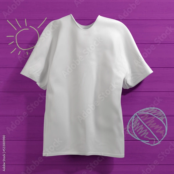 Fototapeta White tshirt mockup. White t-shirt mocap with no images and text, in front of a dark pink wood background. 3D İllustration