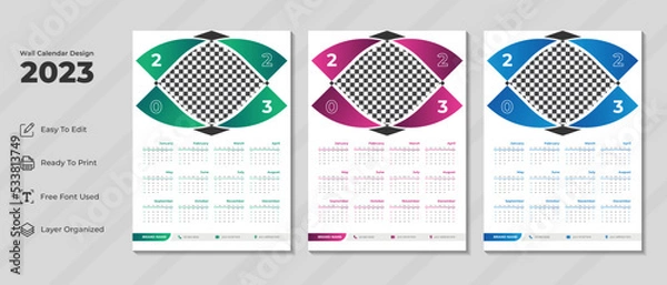 Fototapeta Modern wall calendar design for new year 2023, Calendar 2023, Wall Calendar 2023 template, 12 Month wall calendar 2023, Abstract wall calendar 2023 template design week start on Sunday, 